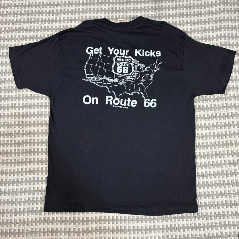 Vintage 1994 Route 66 Get Your Kicks‎ on Route 66 Printed Black T-shirt Size XL